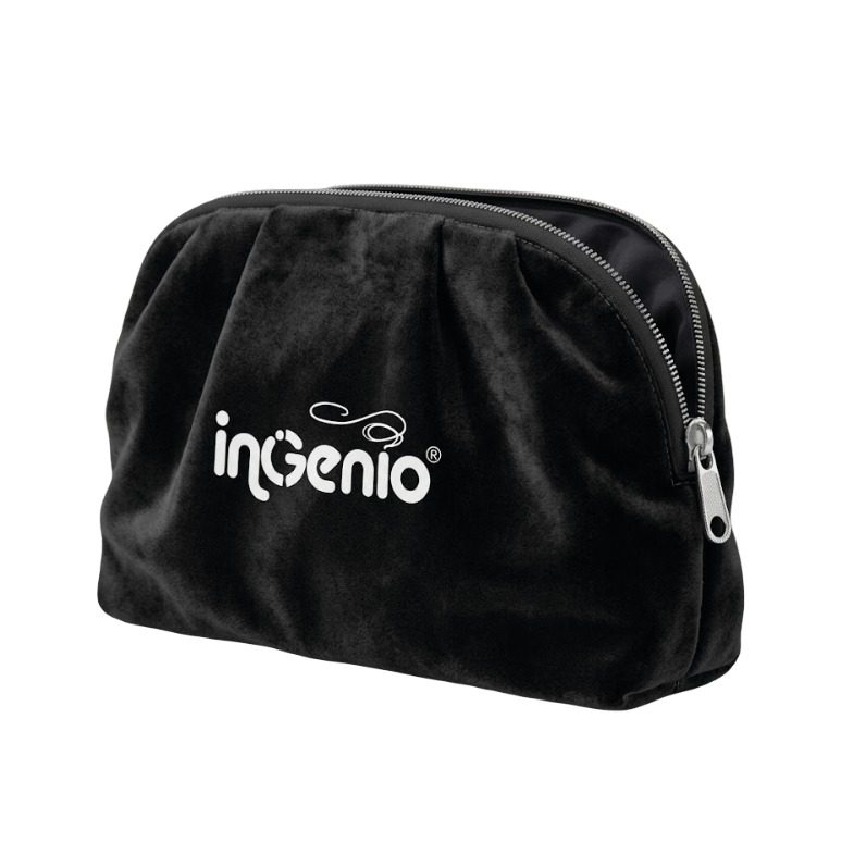 Cosmetiquera de tela aterciopelada con pliegues y logo personalizado - Ingenio-Improtex.