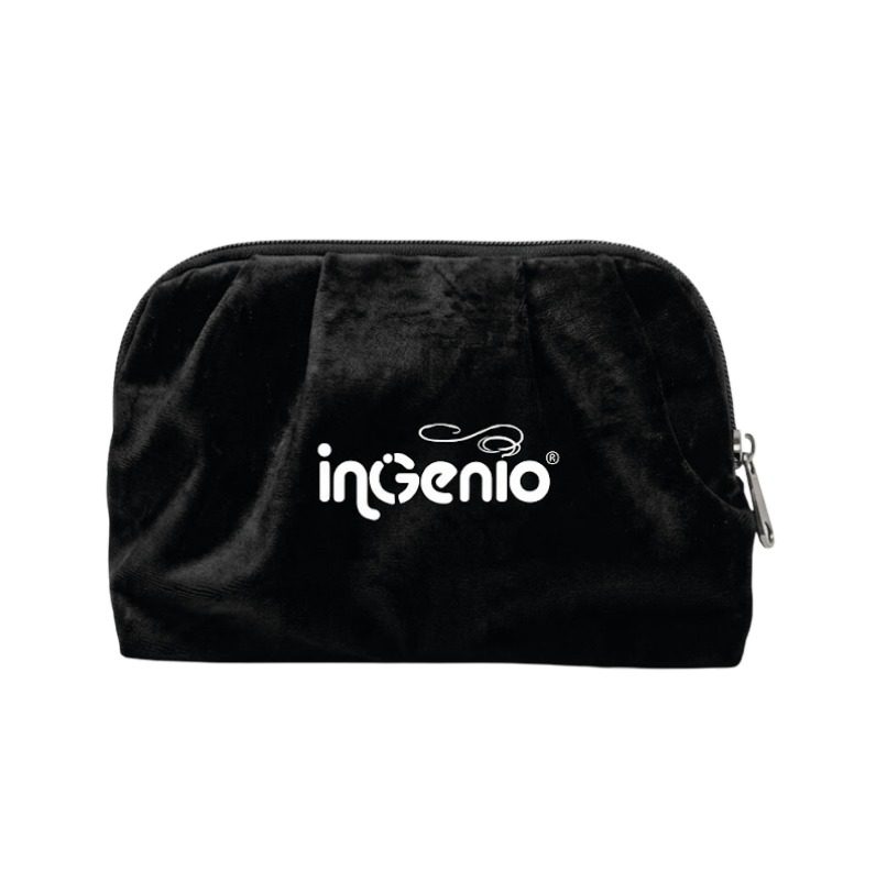 Cosmetiquera de tela aterciopelada con pliegues y logo personalizado - Ingenio-Improtex.