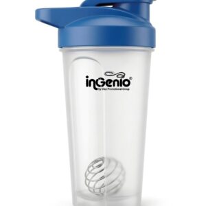 Shaker plástico de 750ml con tapa azul y esfera mezcladora personalizado - Ingenio-Improtex.